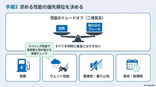 【ステップ3】求める性能を決める（静かさ・燃費・乗り心地・雨・長持ち・価格）