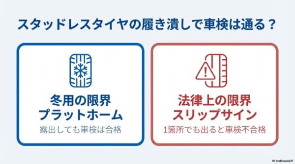 スタッドレスタイヤの履き潰しで車検は通る?