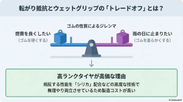 転がり抵抗とウェットグリップの「トレードオフ」とは？