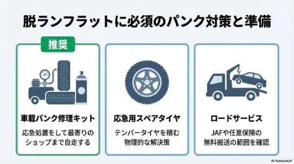 脱ランフラットに必須のパンク対策と準備