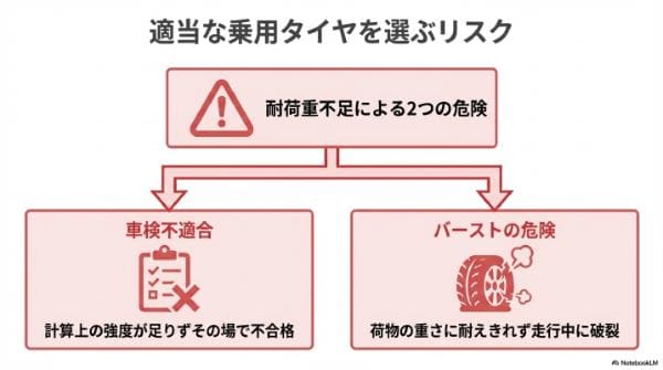 注意点|安いからと適当な乗用タイヤを買うと車検落ちする