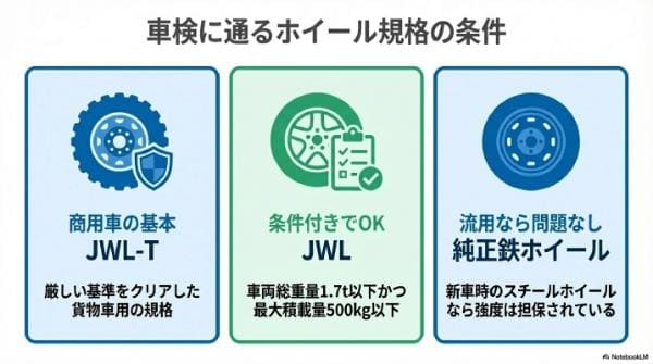 軽貨物・軽バンの車検合格にはホイールの規格「JWL-T」も必須