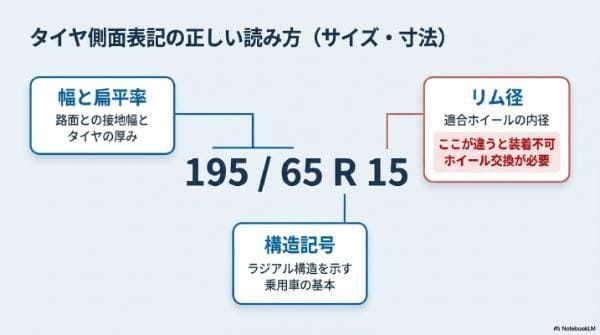タイヤサイズ表記の見方｜195/65R15を分解して覚える