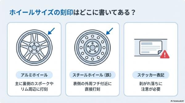 ホイールサイズの刻印はどこに書いてある？
