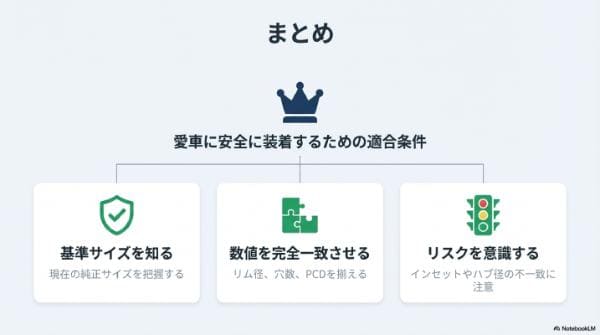 まとめ｜ホイールサイズの見方とは？「15×6J＋45・5H114.3」の意味と適合の調べ方