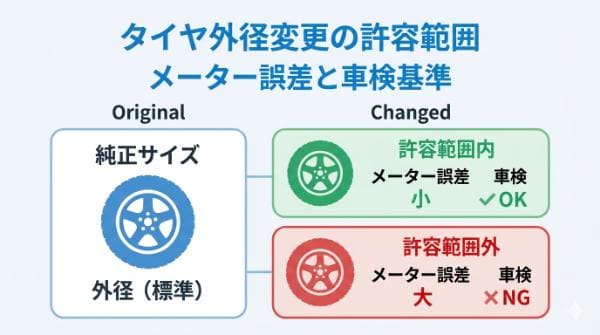 タイヤサイズ変更の外径許容範囲は？メーター誤差と車検の基準