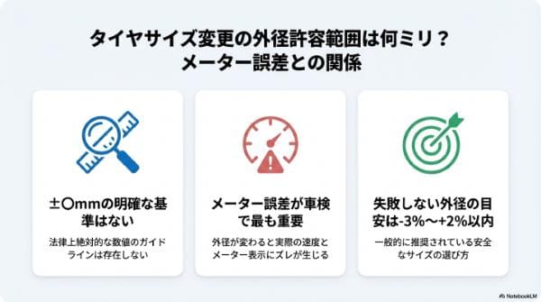タイヤサイズ変更の外径許容範囲は±何ミリ？メーター誤差との関係