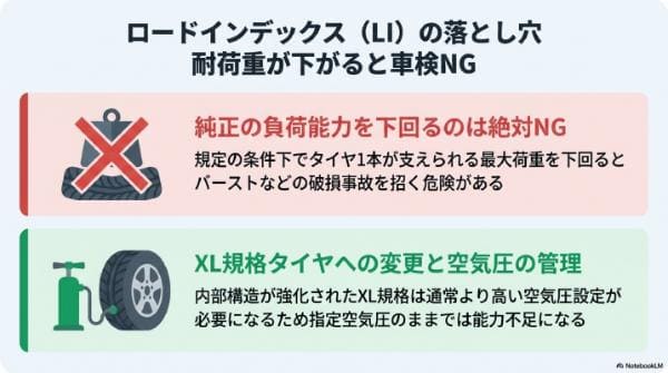 ロードインデックス（LI）の落とし穴｜耐荷重が下がると車検NG