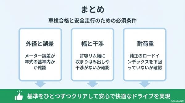 まとめ｜タイヤサイズ変更の外径許容範囲は？メーター誤差と車検の基準
