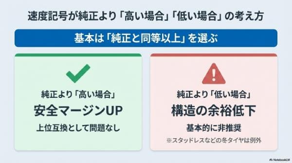 タイヤの速度記号が純正より「高い場合」「低い場合」の考え方