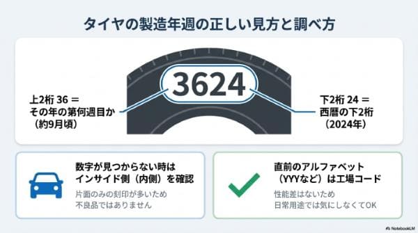タイヤの製造年週（製造年月日）の正しい見方と調べ方