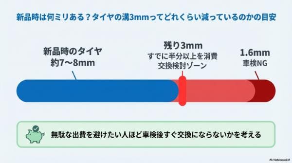 新品時は何ミリある？タイヤの溝3mmってどれくらい減っているのかの目安
