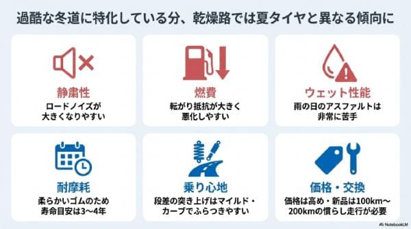 基本性能｜スタッドレスタイヤの静粛性・燃費・寿命などの特徴