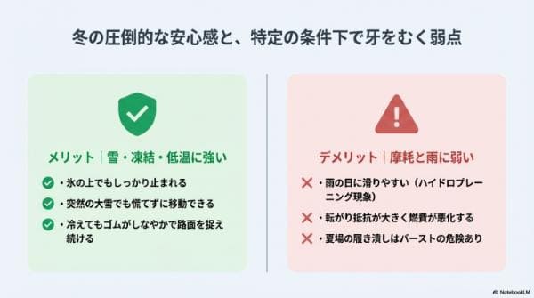 メリット・デメリット｜スタッドレスタイヤの得意・不得意