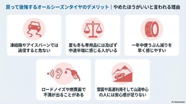買って後悔するオールシーズンタイヤのデメリット|やめたほうがいいと言われる理由