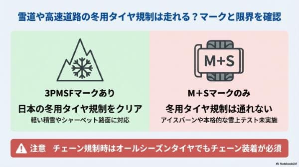 雪道や高速道路の冬用タイヤ規制は走れる?マークと限界を確認
