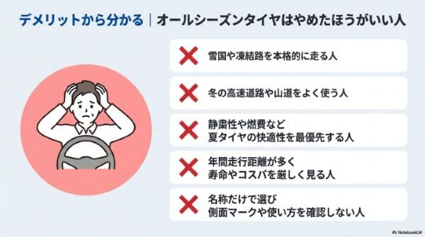 デメリットから分かる|オールシーズンタイヤはやめたほうがいい人