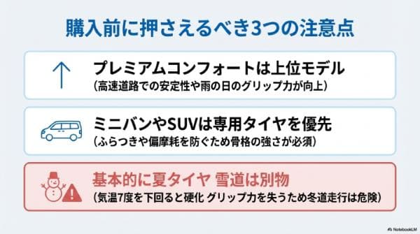 重要｜コンフォートタイヤの注意点