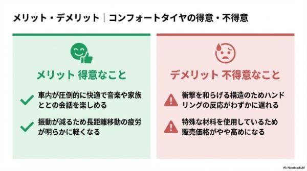 メリット・デメリット｜コンフォートタイヤの得意・不得意
