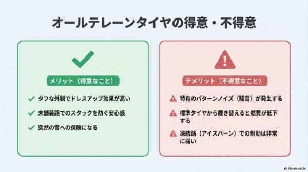 メリット・デメリット｜オールテレーンタイヤの得意・不得意