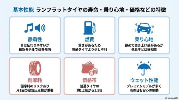 基本性能｜ランフラットタイヤの寿命・乗り心地・価格などの特徴