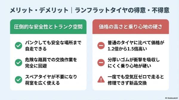 メリット・デメリット｜ランフラットタイヤの得意・不得意