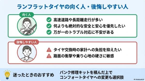 ランフラットタイヤの向く人・後悔しやすい人