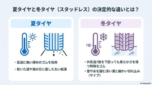夏タイヤと冬タイヤ（スタッドレス）の決定的な違いとは？