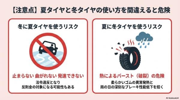 【注意点】夏タイヤと冬タイヤの使い方を間違えると危険
