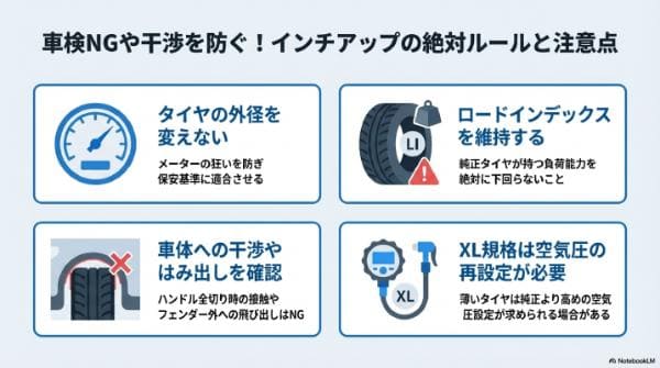 車検NGや干渉を防ぐ!インチアップの絶対ルールと注意点