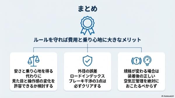 まとめ｜タイヤのインチダウンとは？メリット・デメリットと失敗しない交換手順