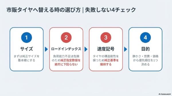 市販タイヤへ替える時の選び方｜失敗しない4チェック