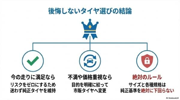 まとめ｜新車と同じタイヤを選ぶべき？純正（OE）と市販の違いと失敗しない選び方