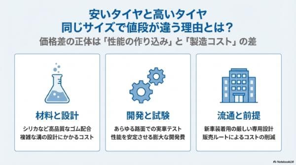 安いタイヤと高いタイヤ｜同じサイズで値段が違う理由とは？