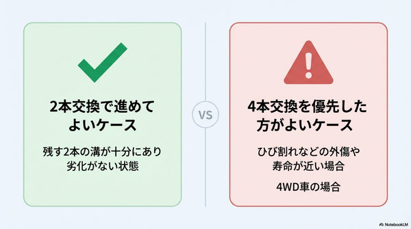 タイヤを2本だけ交換するのは条件付きであり