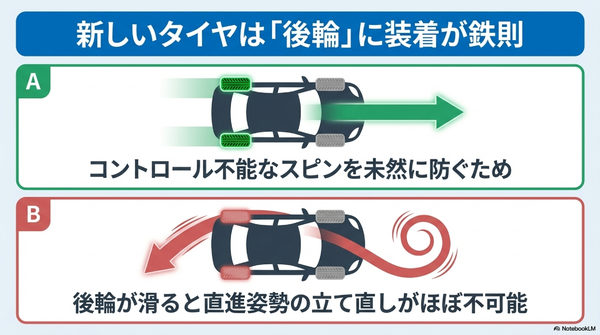 新しい2本のタイヤは前輪・後輪どっちに履くべき?