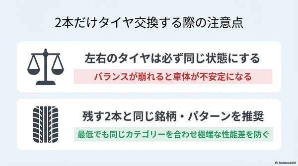 2本だけタイヤ交換する際の注意点