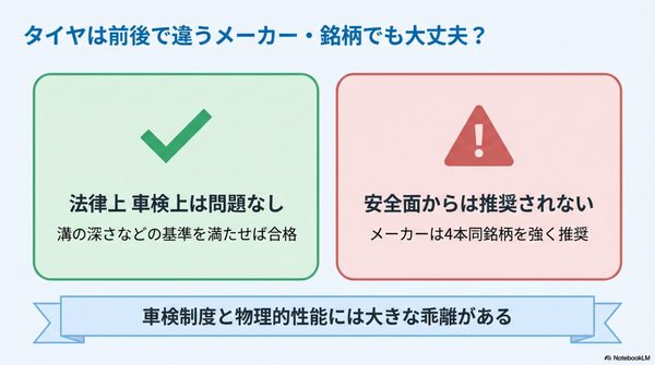 タイヤは前後で違うメーカー・銘柄でも大丈夫？
