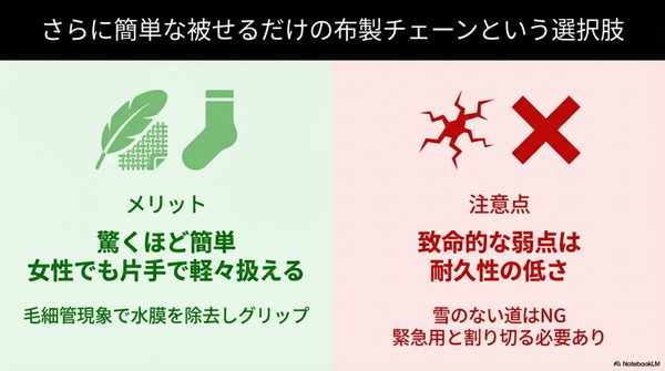 さらに簡単な被せるだけの布製チェーンという選択肢